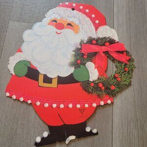 Vintage Ambassador Santa Claus Die-Cut Decoration With Wreath